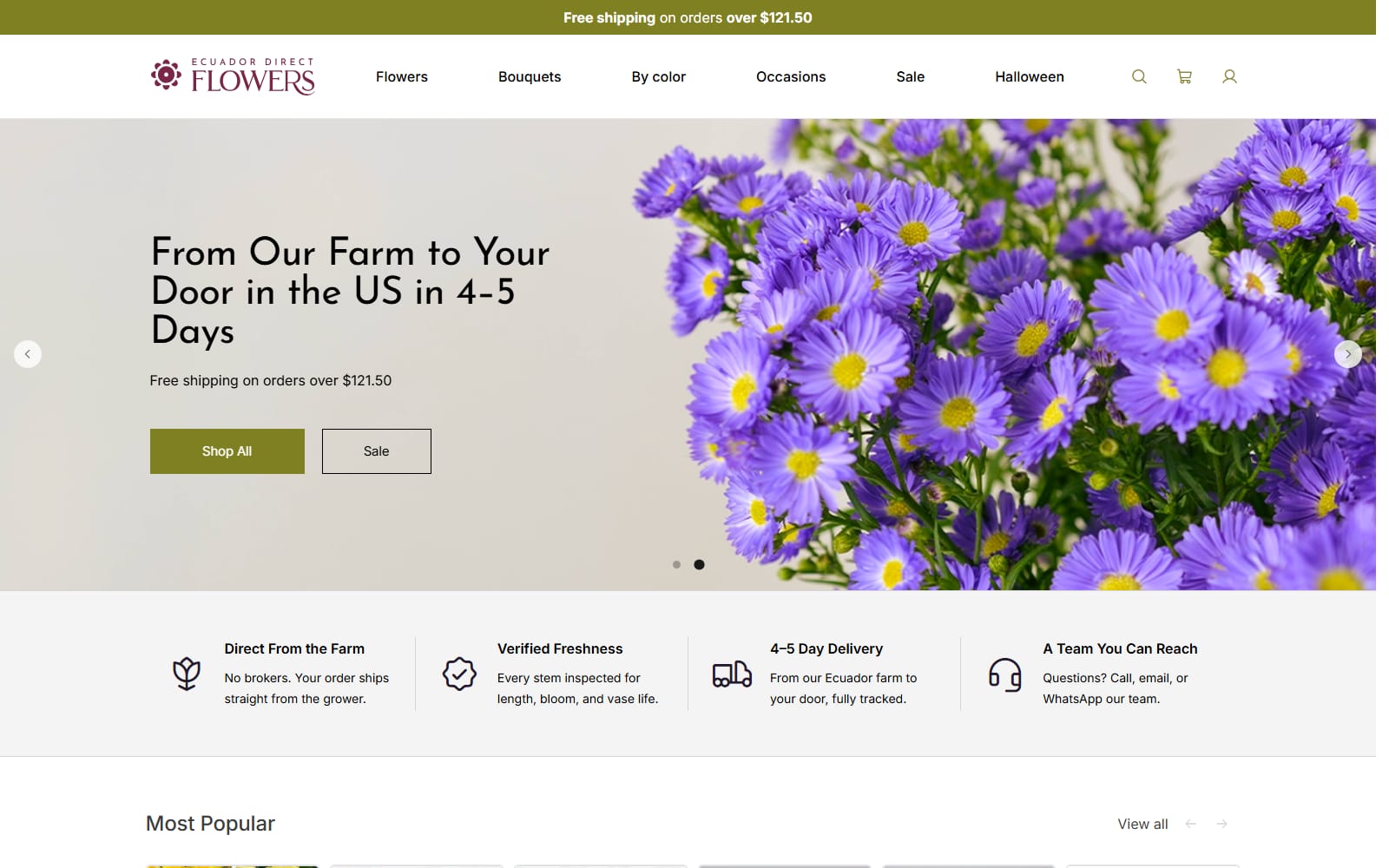 Portada de la tienda en línea de Ecuador Direct Flowers